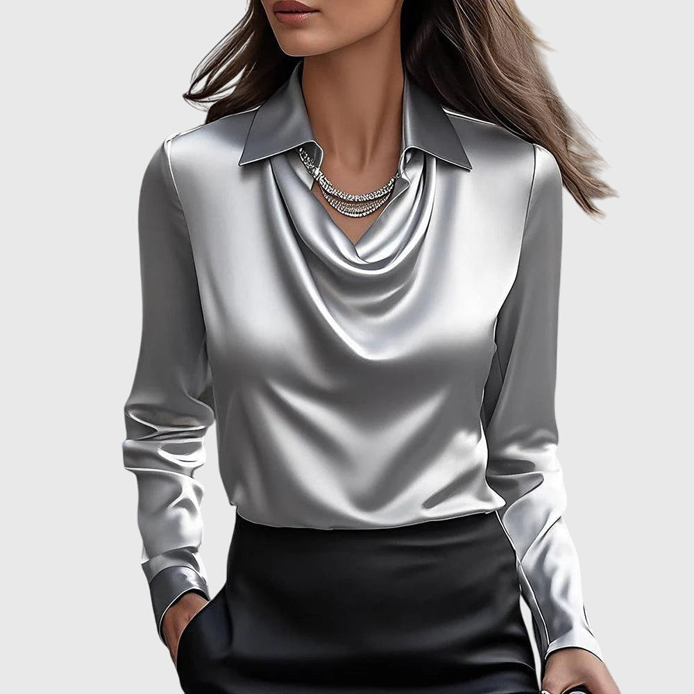 Karen | Blouse with Luxurious Shine and Pleated Collar