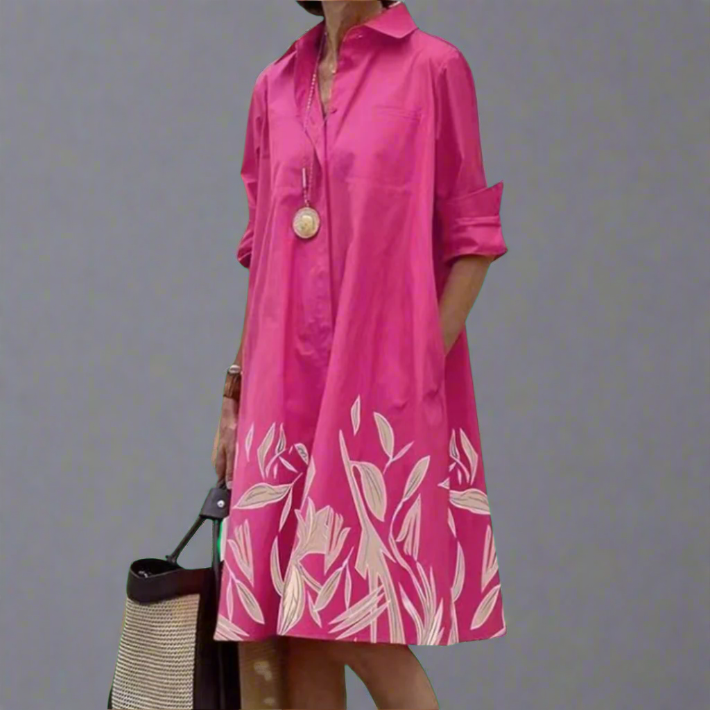 Xyla | Stylish Turn Down Collar Long Sleeve Dress