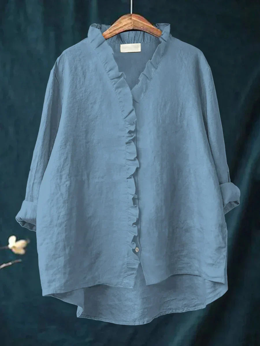 Sammy | Casual Cotton And Linen Ruffle Shirt