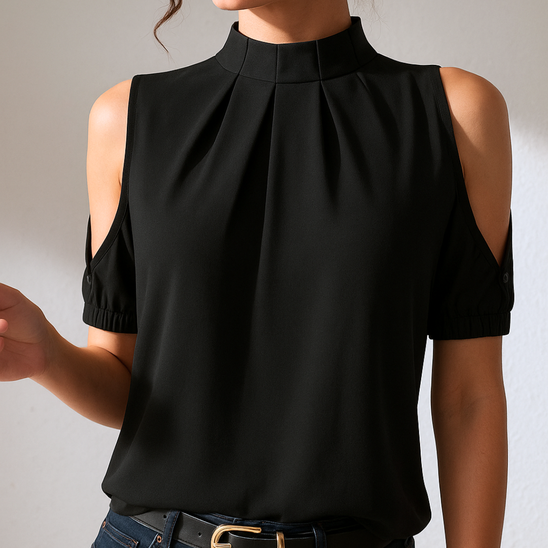 Inge™ | Black Pleated Blouse With Split Sleeves