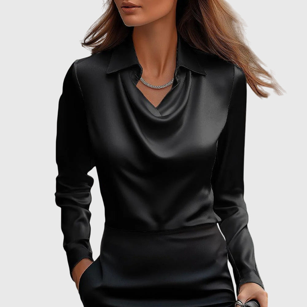 Karen | Blouse with Luxurious Shine and Pleated Collar