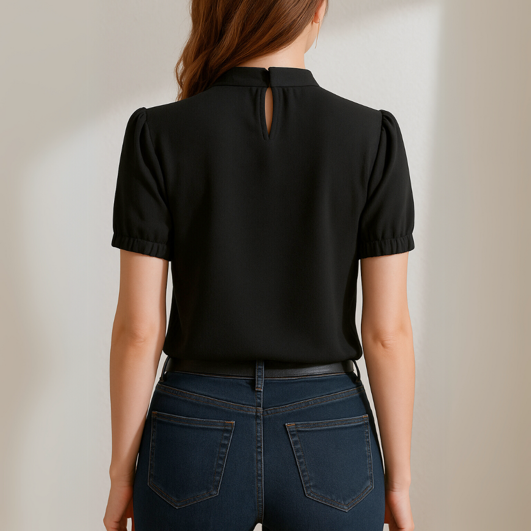 Inge™ | Black Pleated Blouse With Split Sleeves