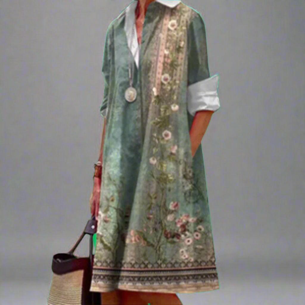 Kaia | Chic Long Sleeve Turn-Down Collar Shirt Dress