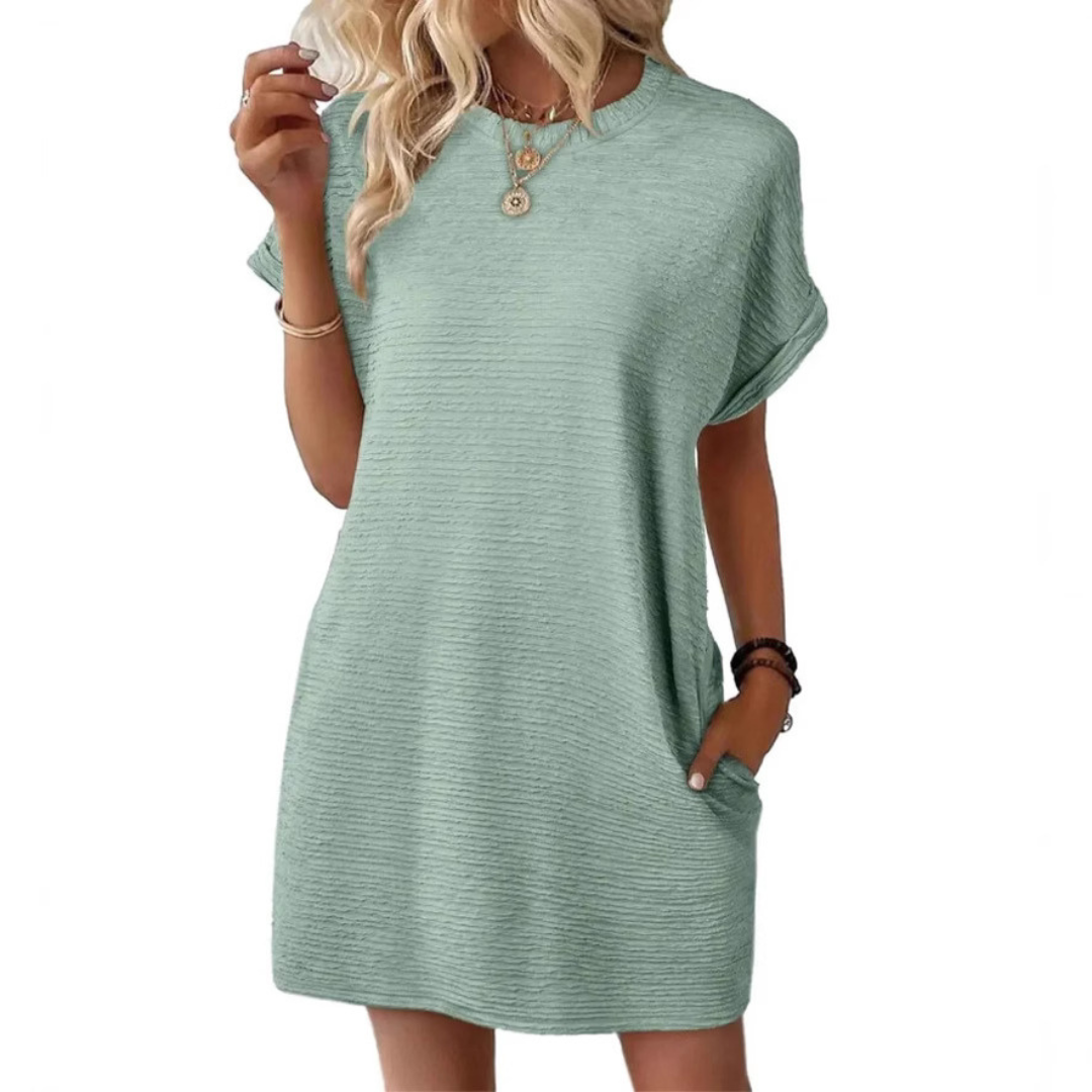Evasha | Casual Minimalist Round Neck Summer Dress