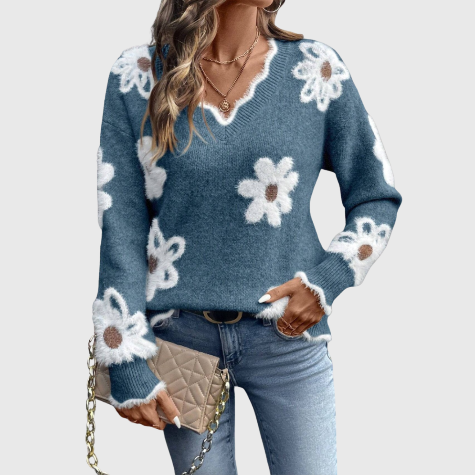 Barbara™ | Elegant V-Neck Floral Sweater