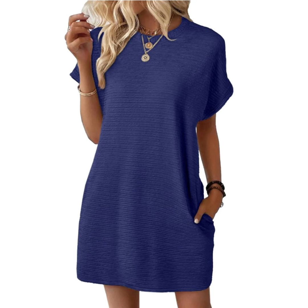 Evasha | Casual Minimalist Round Neck Summer Dress