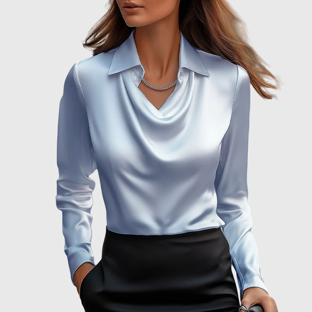 Karen | Blouse with Luxurious Shine and Pleated Collar