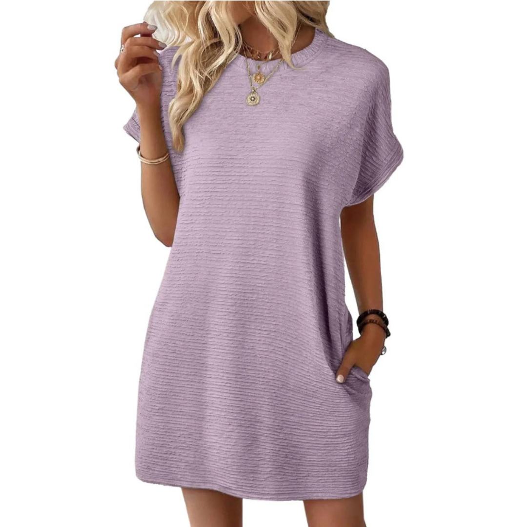 Evasha | Casual Minimalist Round Neck Summer Dress