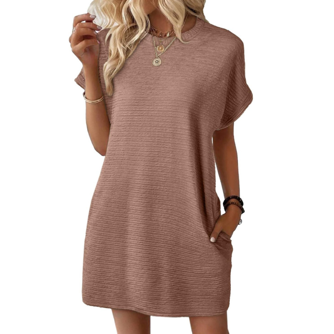 Evasha | Casual Minimalist Round Neck Summer Dress