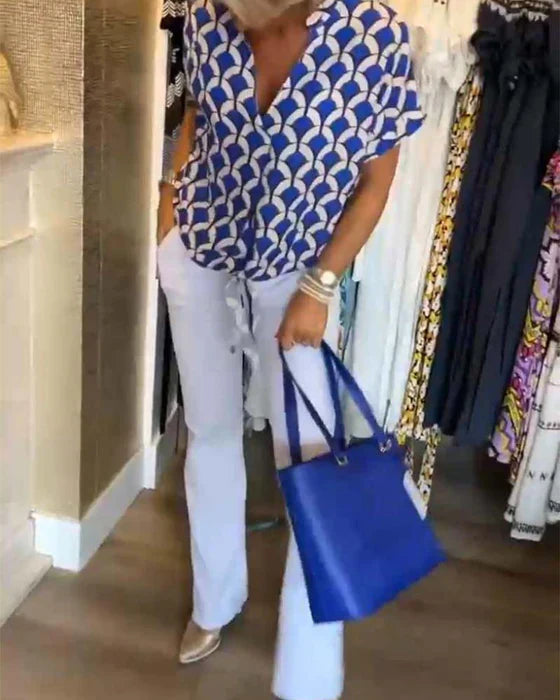 Amy | V-Neck Geometric Top