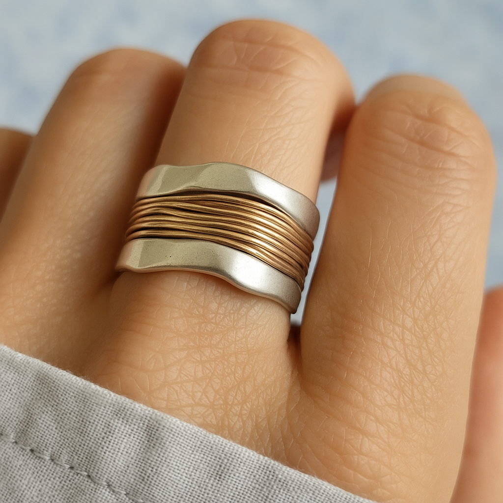 Sophia | Silver Golden Threads Ring