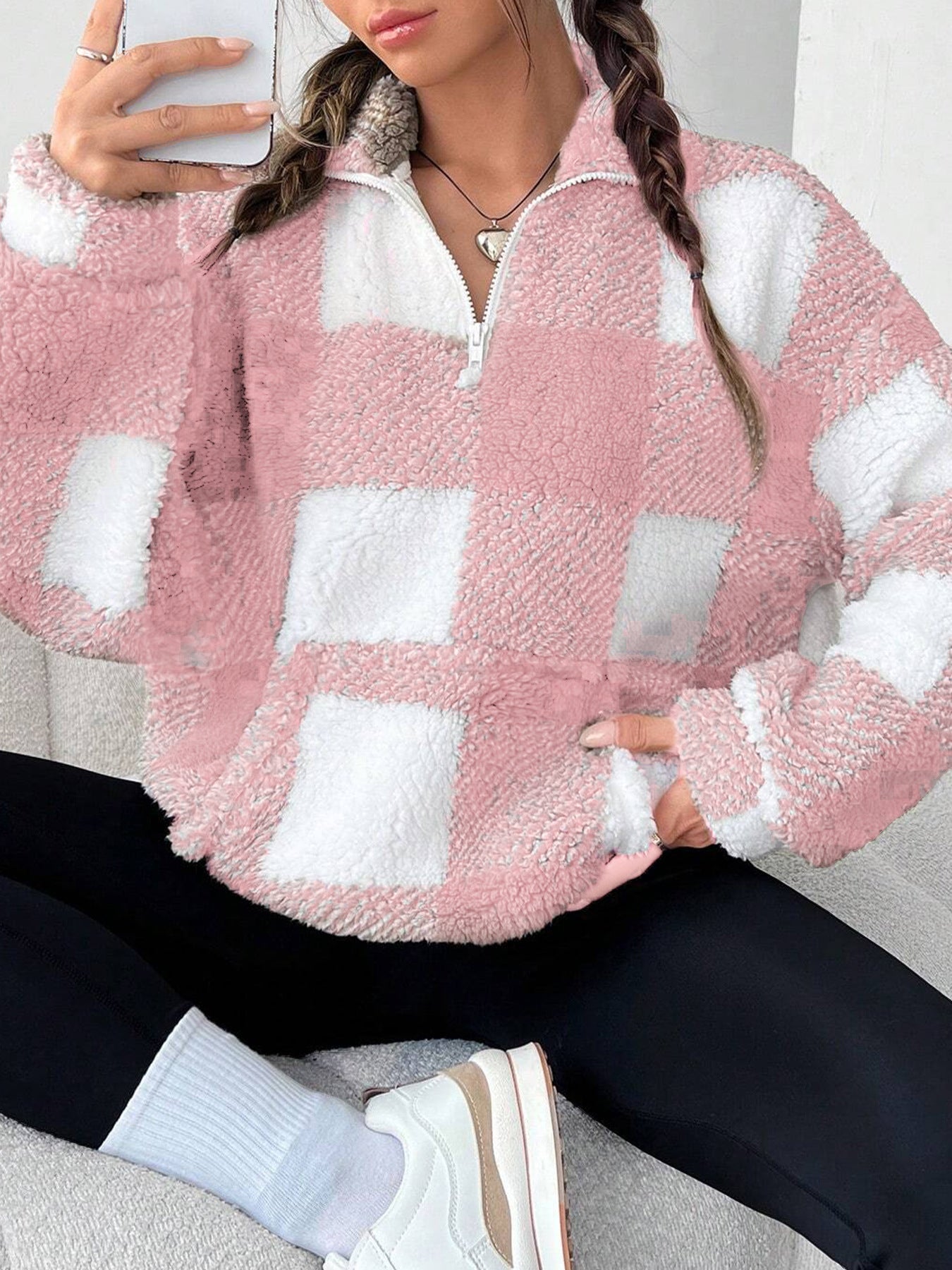 Clarisse™ | Cozy Plaid Sherpa Pullover