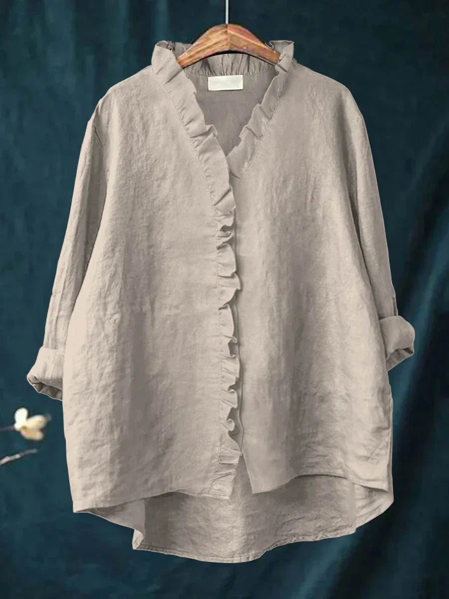 Sammy | Casual Cotton And Linen Ruffle Shirt