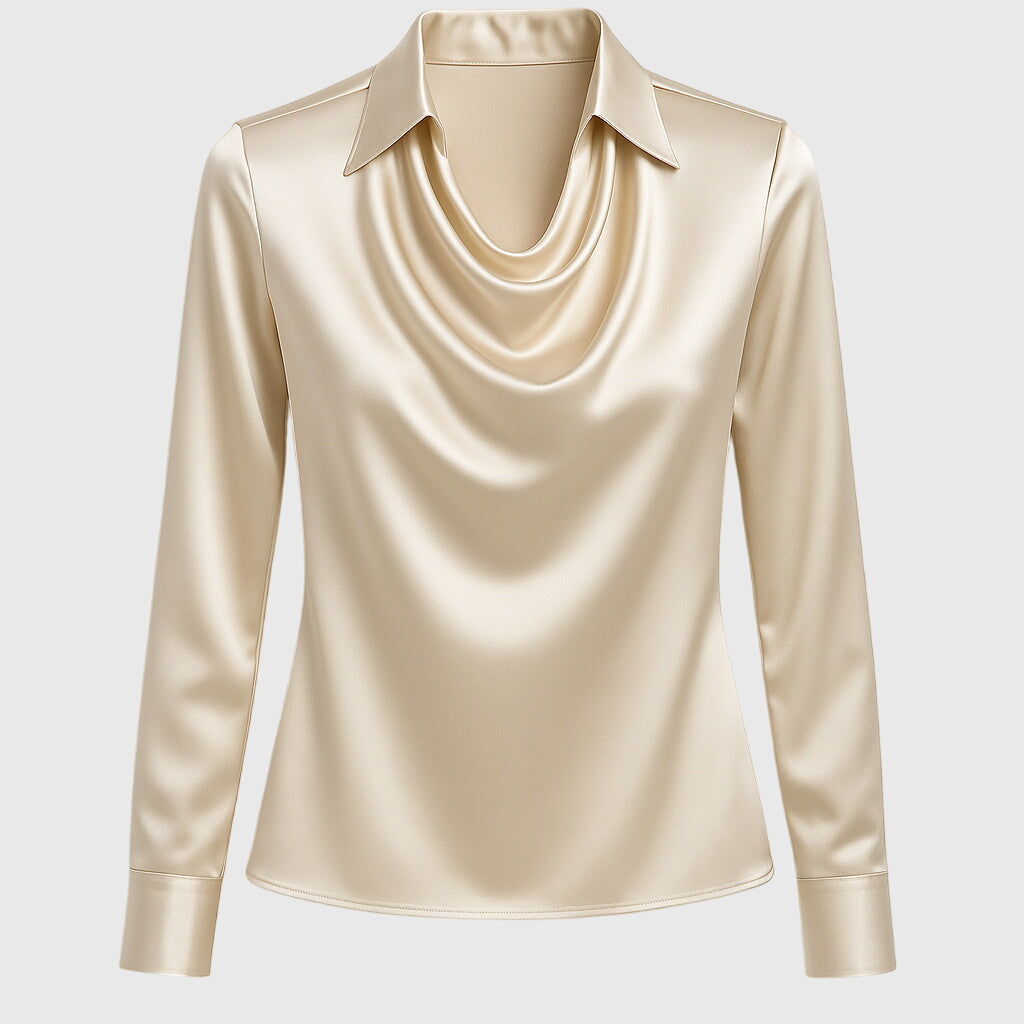 Karen | Blouse with Luxurious Shine and Pleated Collar