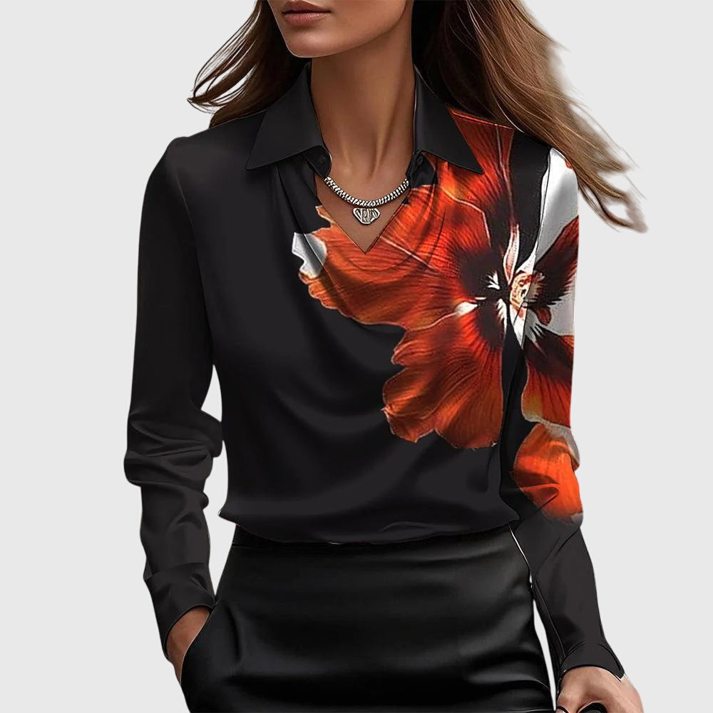Karen | Blouse with Luxurious Shine and Pleated Collar