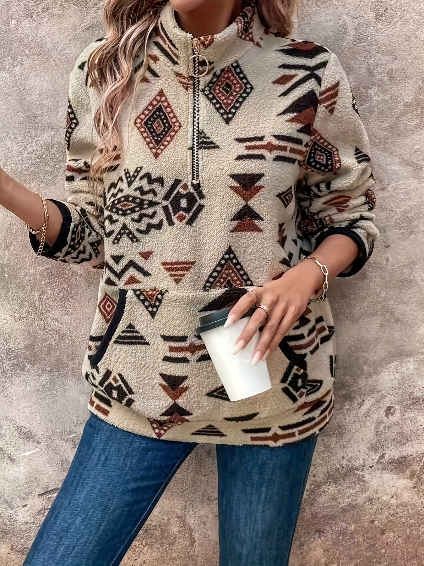 Celine™ | Geometric Pattern Fleece Jacket