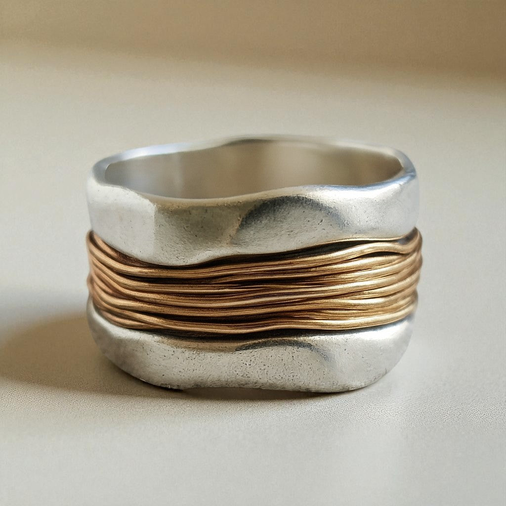 Sophia | Silver Golden Threads Ring