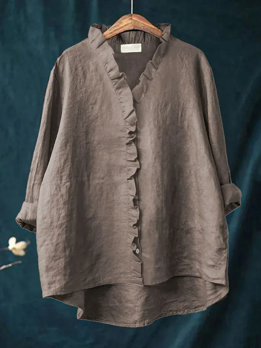 Sammy | Casual Cotton And Linen Ruffle Shirt
