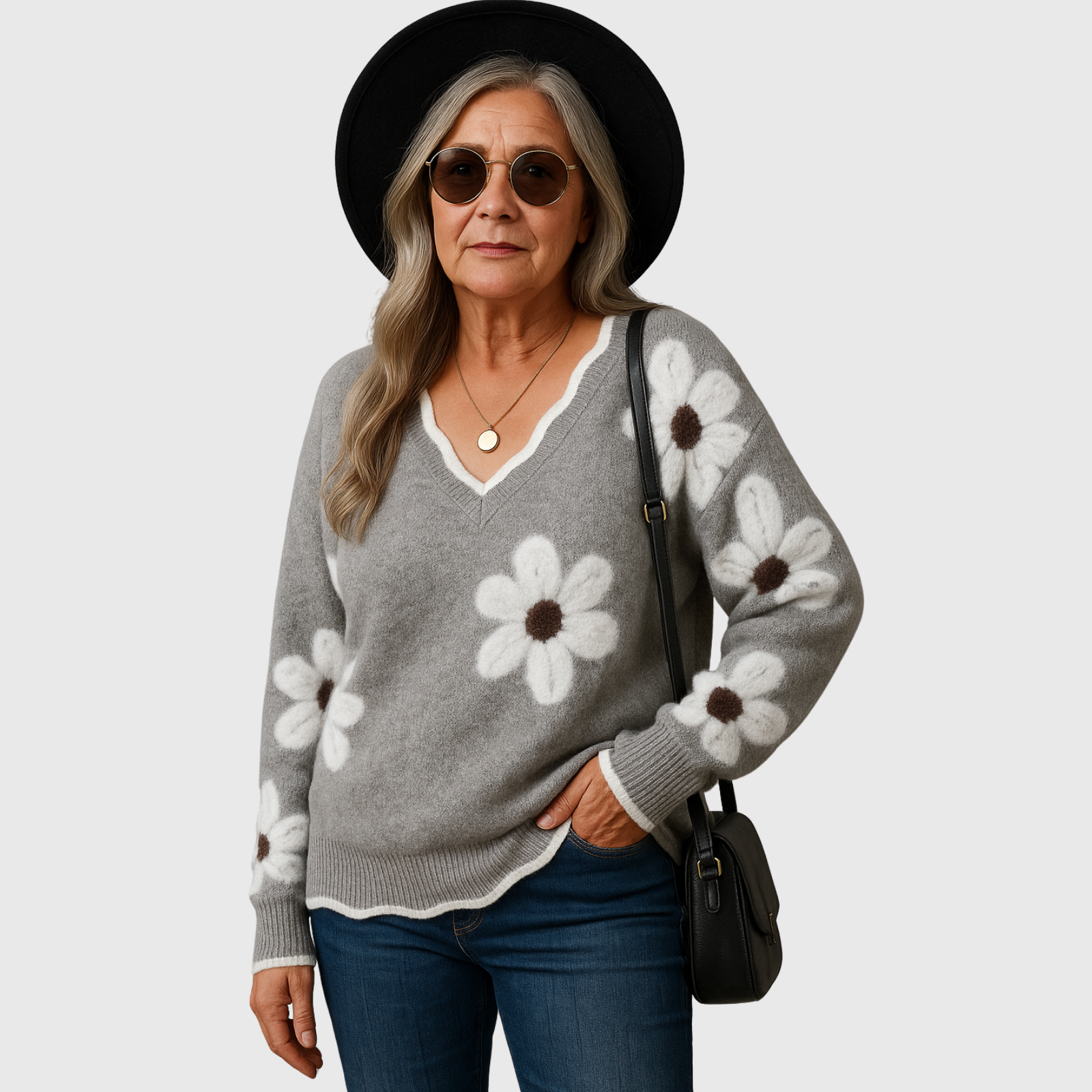 Barbara™ | Elegant V-Neck Floral Sweater