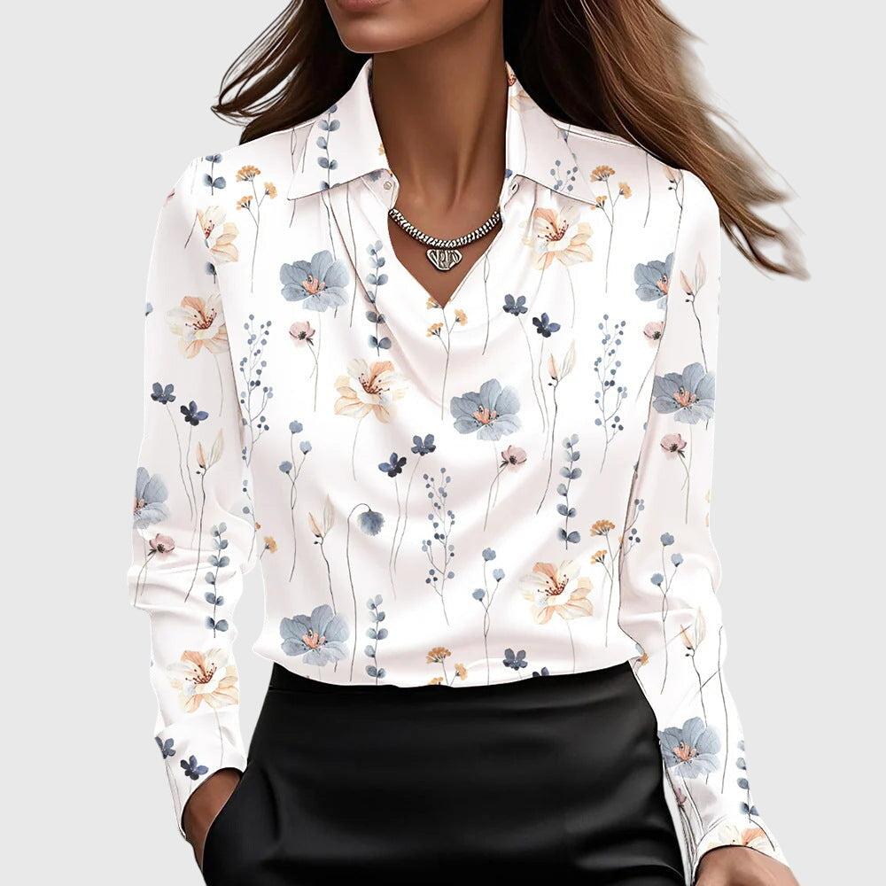 Karen | Blouse with Luxurious Shine and Pleated Collar