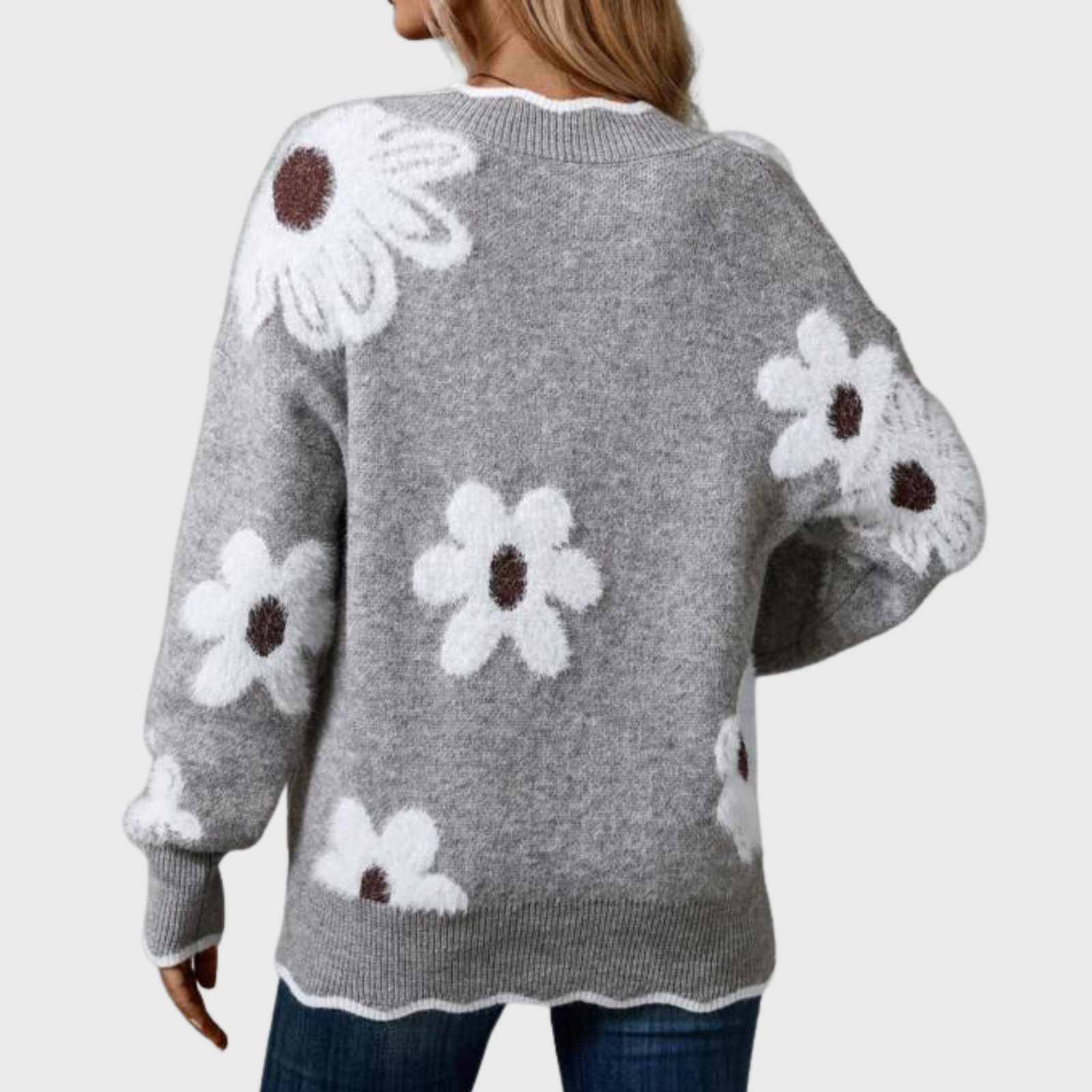 Barbara™ | Elegant V-Neck Floral Sweater