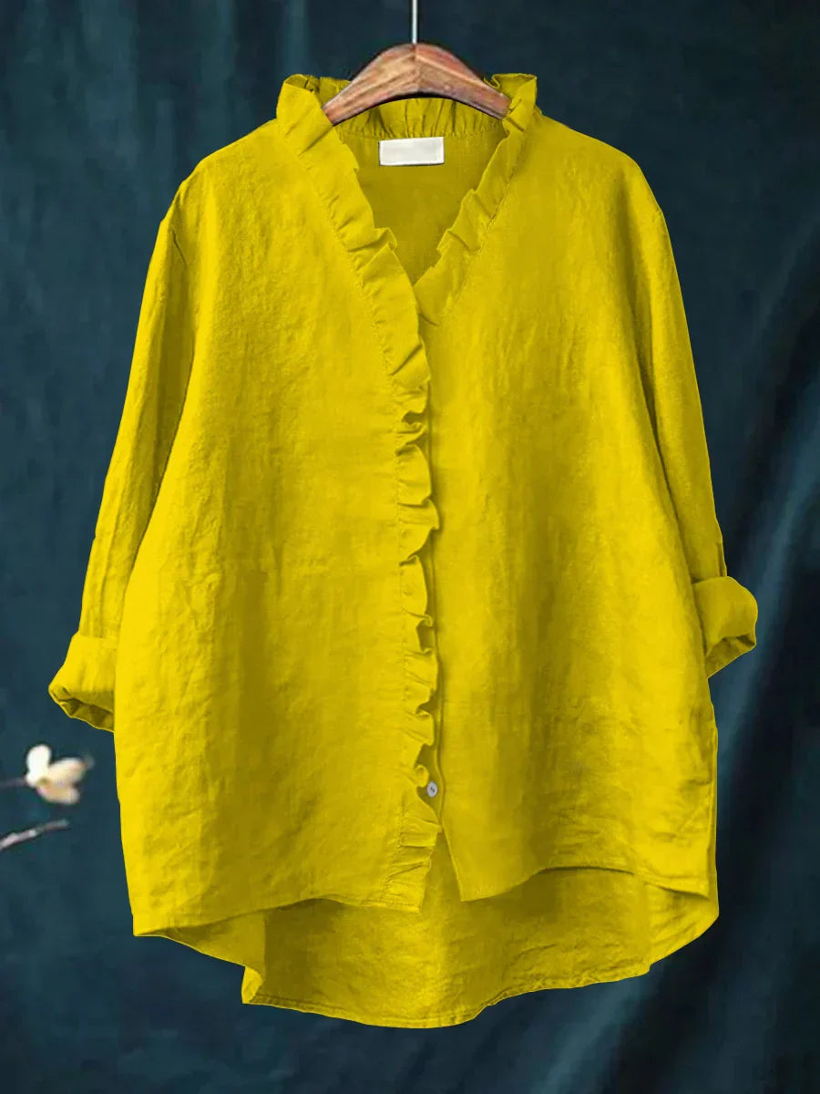 Sammy | Casual Cotton And Linen Ruffle Shirt