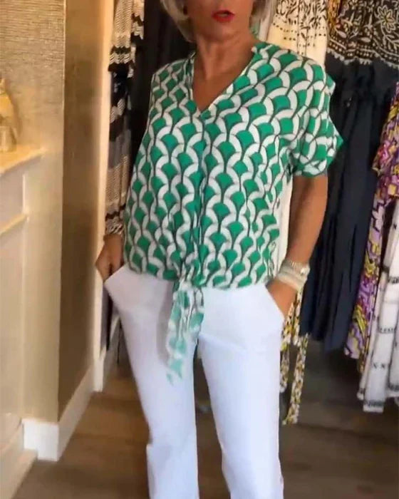 Amy | V-Neck Geometric Top