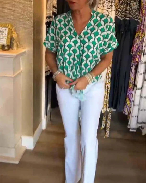 Amy | V-Neck Geometric Top