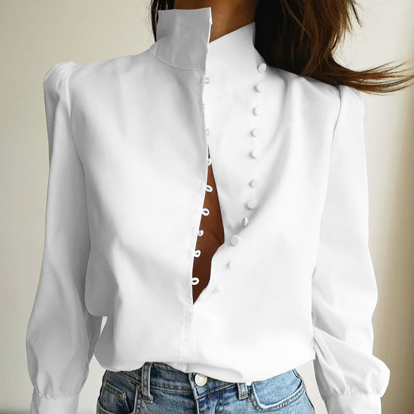 Diana™ | Classy Button-Front Long Sleeve Blouse