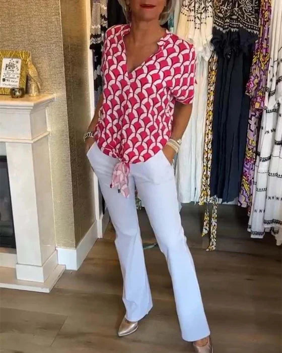 Amy | V-Neck Geometric Top