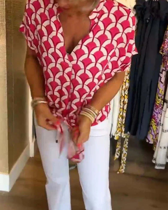 Amy | V-Neck Geometric Top