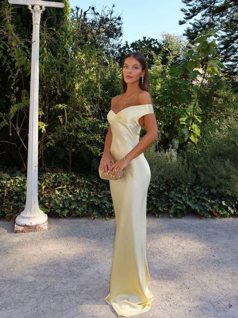 Dove | Strapless Satin Off-Shoulder Evening Dress