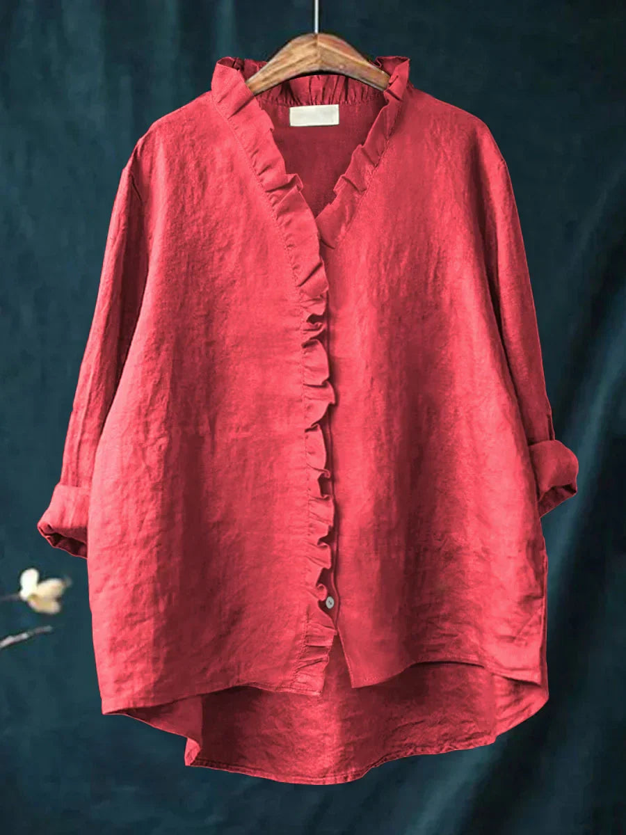 Sammy | Casual Cotton And Linen Ruffle Shirt