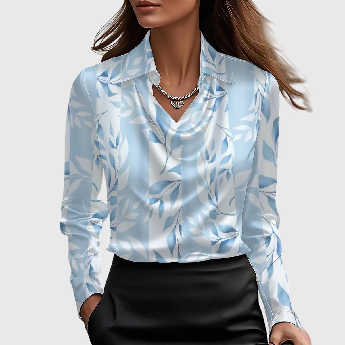 Karen | Blouse with Luxurious Shine and Pleated Collar