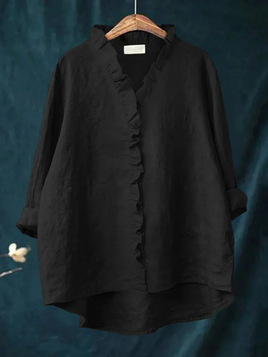 Sammy | Casual Cotton And Linen Ruffle Shirt