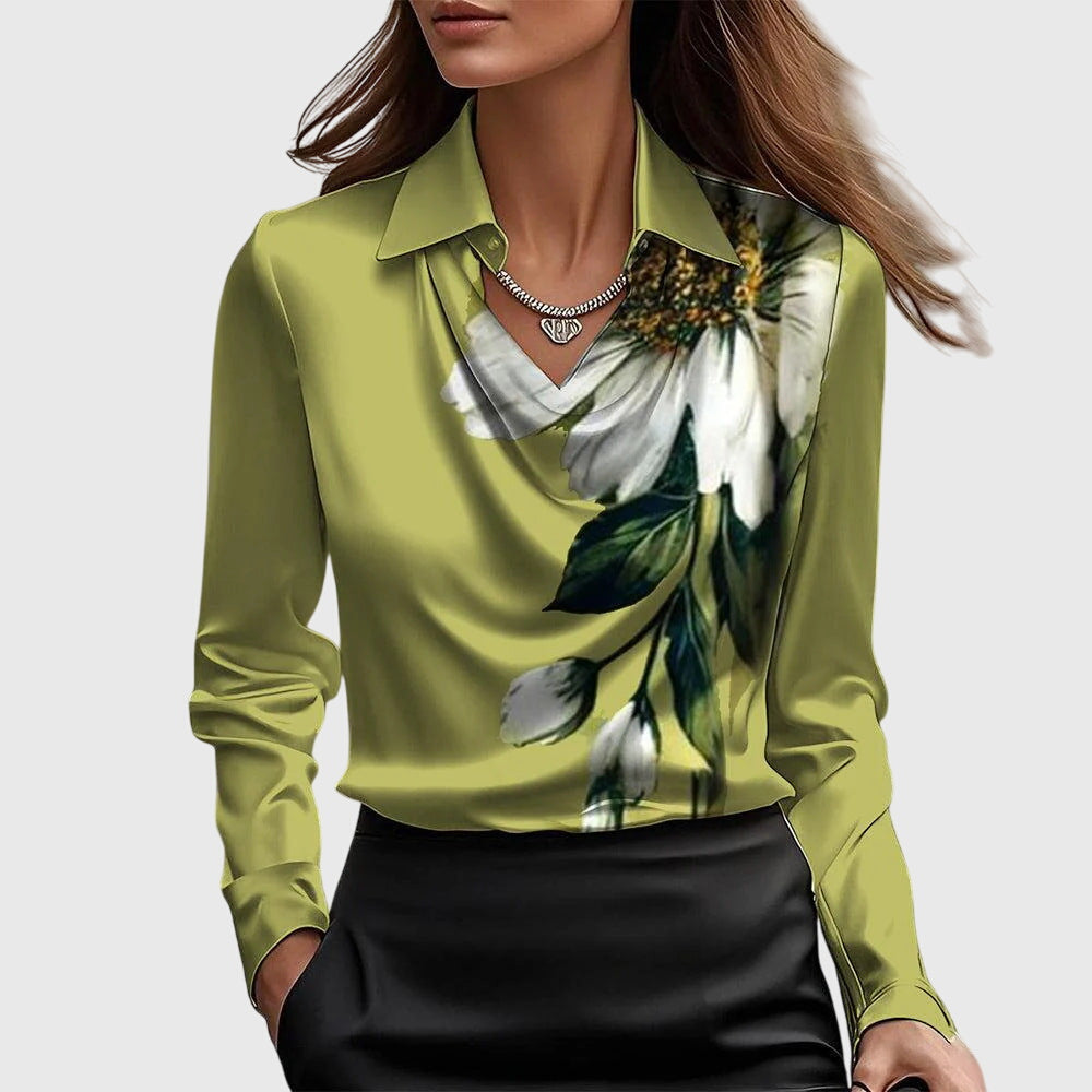 Karen | Blouse with Luxurious Shine and Pleated Collar