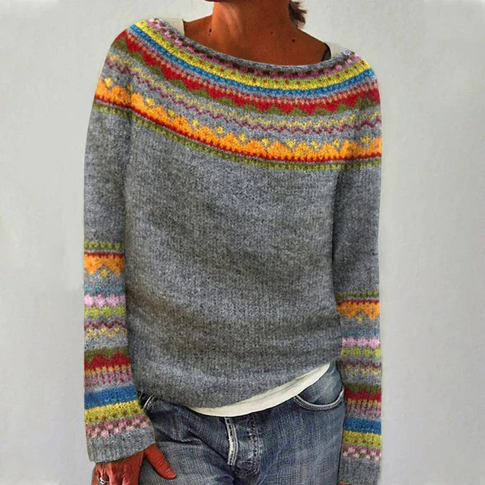 Evelyn™ | Retro Rainbow Nordic Sweater
